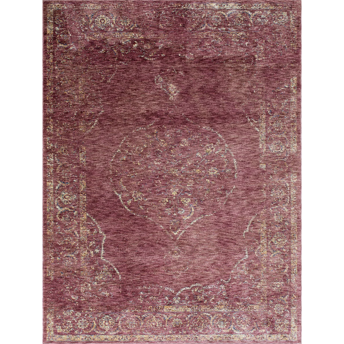 Benzara 7 X 5 Feet Polyester Rug with Distressed Medallion Pattern, Red