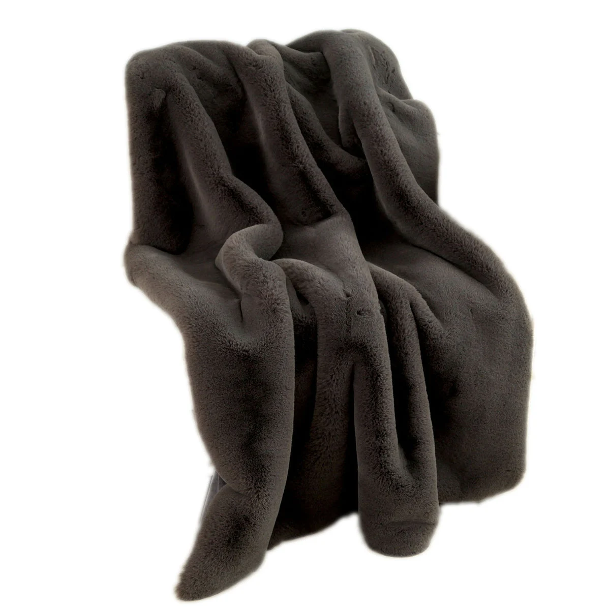 Benzara 60 X 50 Inch Polyester Throw with Fur Like Texture, Gray