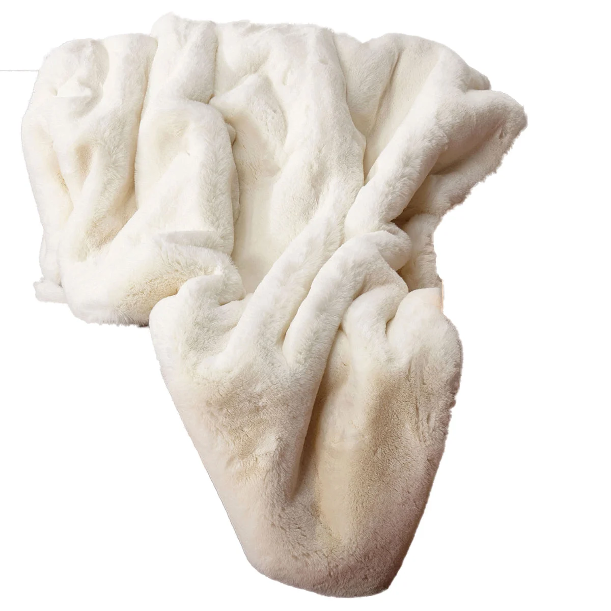 Benzara 60 X 50 Inch Polyester Throw with Fur Like Texture, White