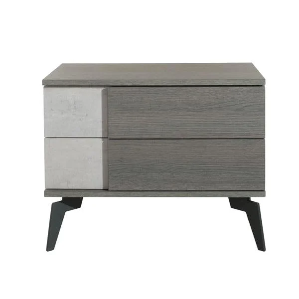 Benzara 2 Drawer Faux Concrete Modern Nightstand with Metal Legs, Dark Gray
