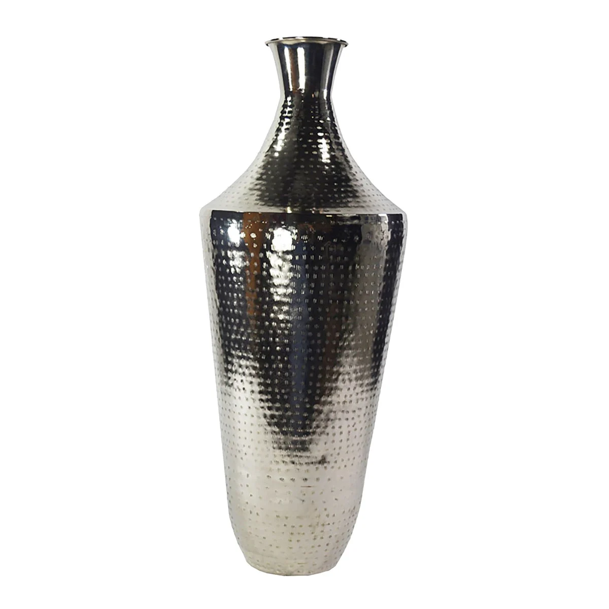 Benzara BM215109 Contemporary Iron Vase with Flared Neck and Rimmed Opening, Silver