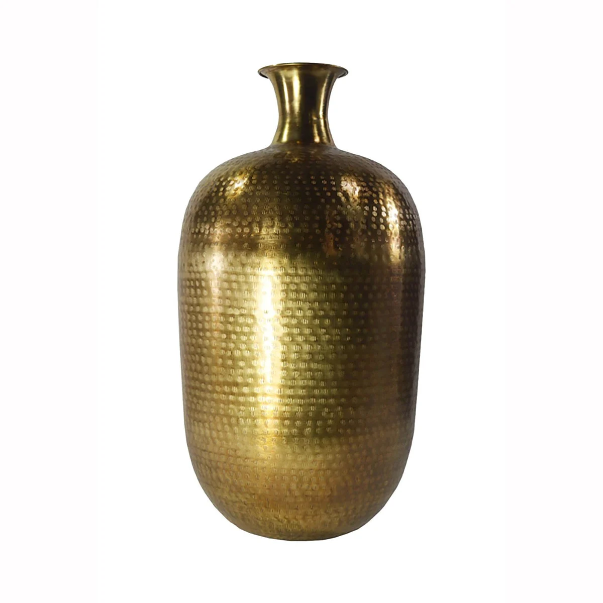 Benzara BM215111 Bellied Shape Iron Vase with Narrow Neck and Rimmed Opening, Antique Gold