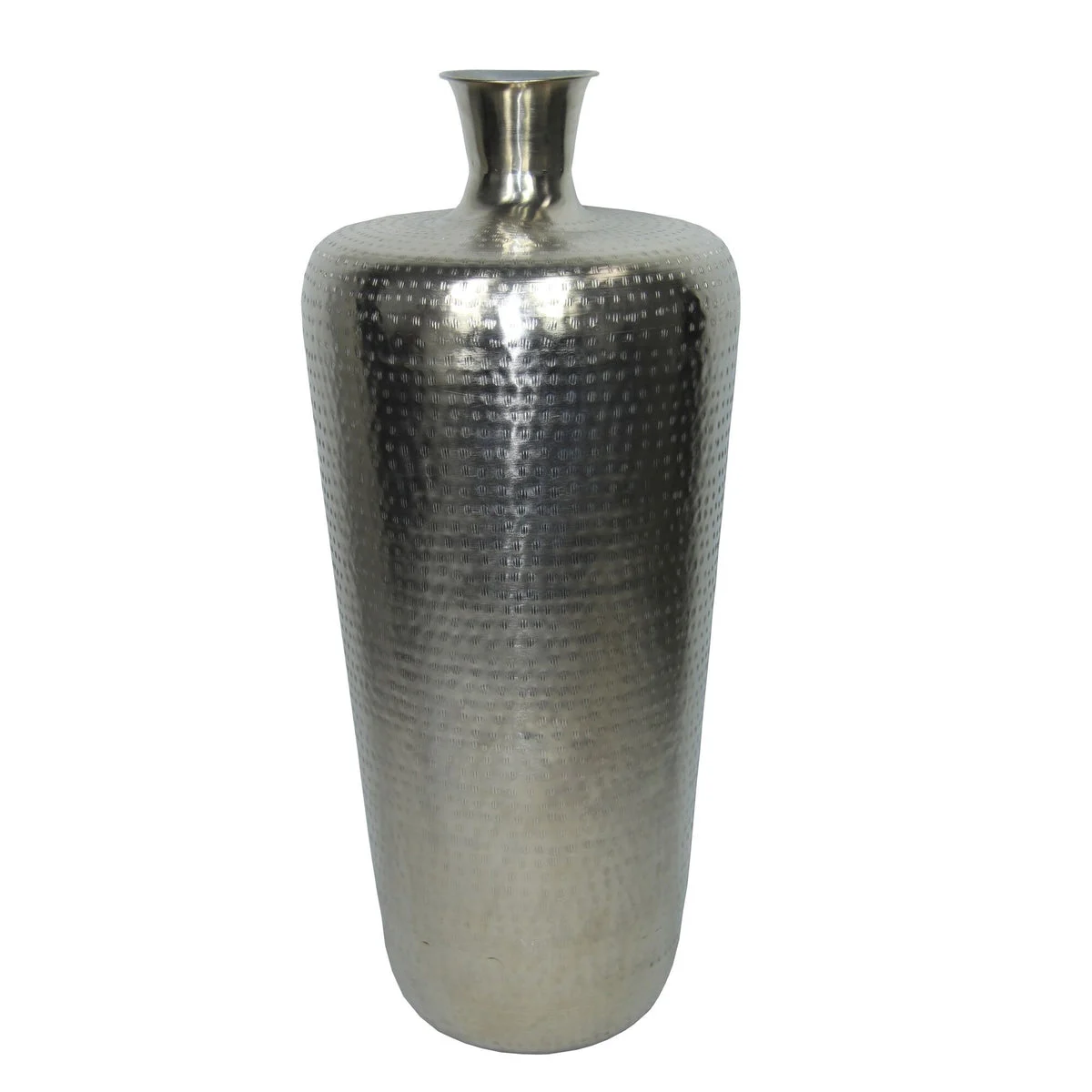 Benzara BM215112 Contemporary Iron Vase with Tapered Body and Rimmed Opening, Silver
