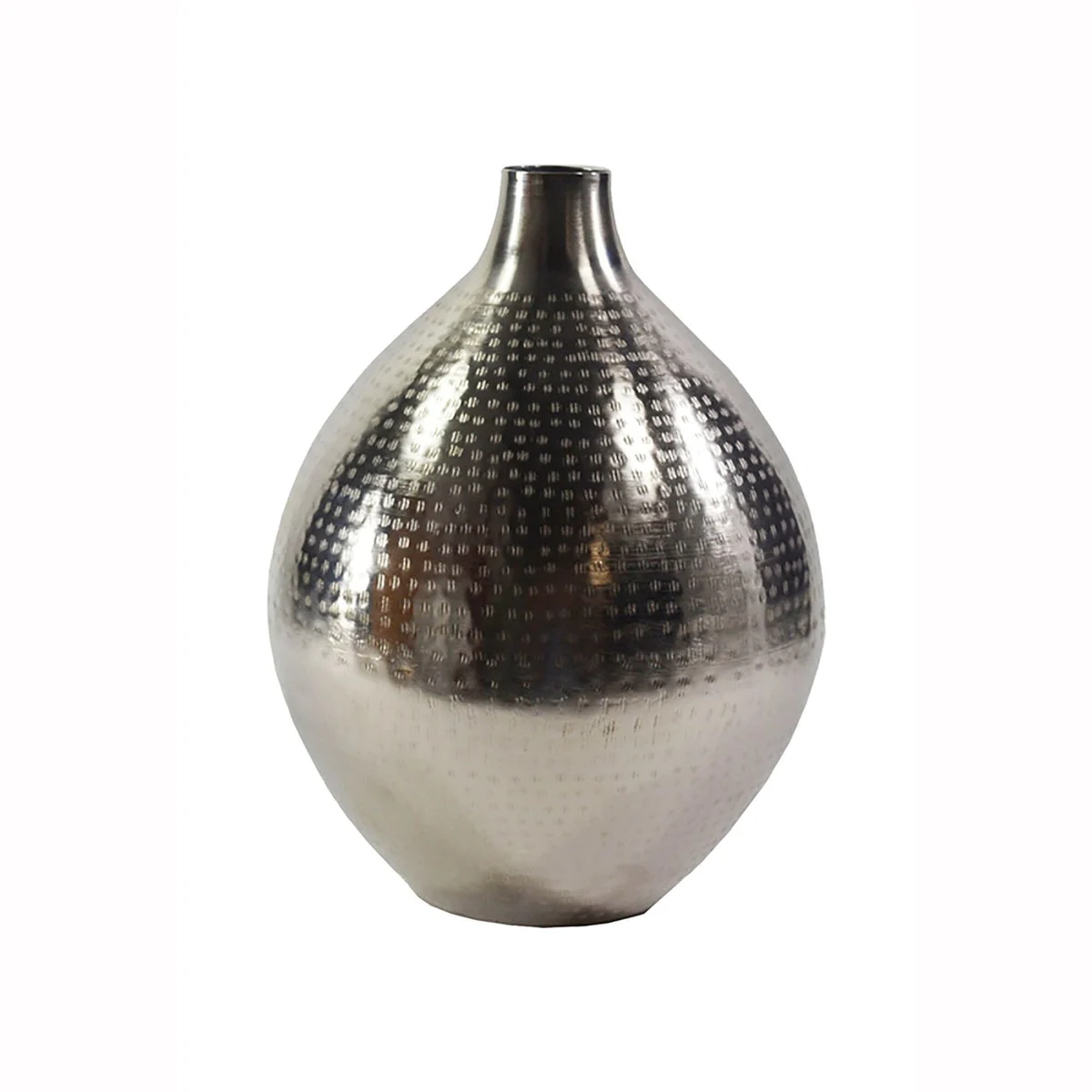 Benzara BM215115 13 Inch Pot Bellied Shaped Iron Vase with Narrow Opening, Silver