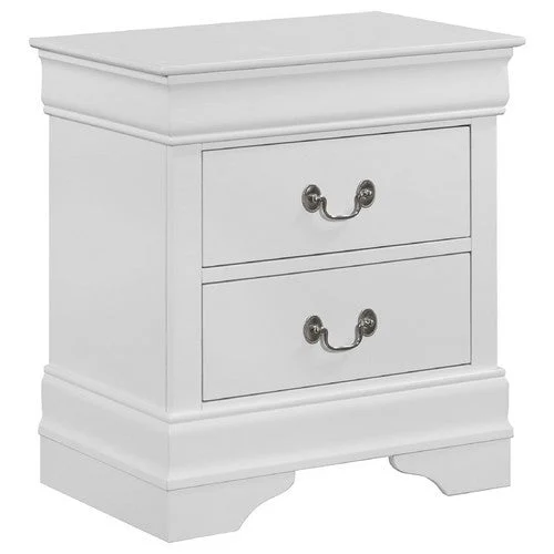 Benzara BM215155 Wooden Frame Nightstand with 2 Drawers and Bracket Feet, White