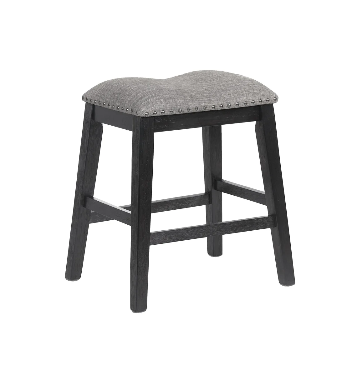 Benzara Nailhead Trim Fabric Upholstered Counter Stool, Set of 2, Charcoal Gray
