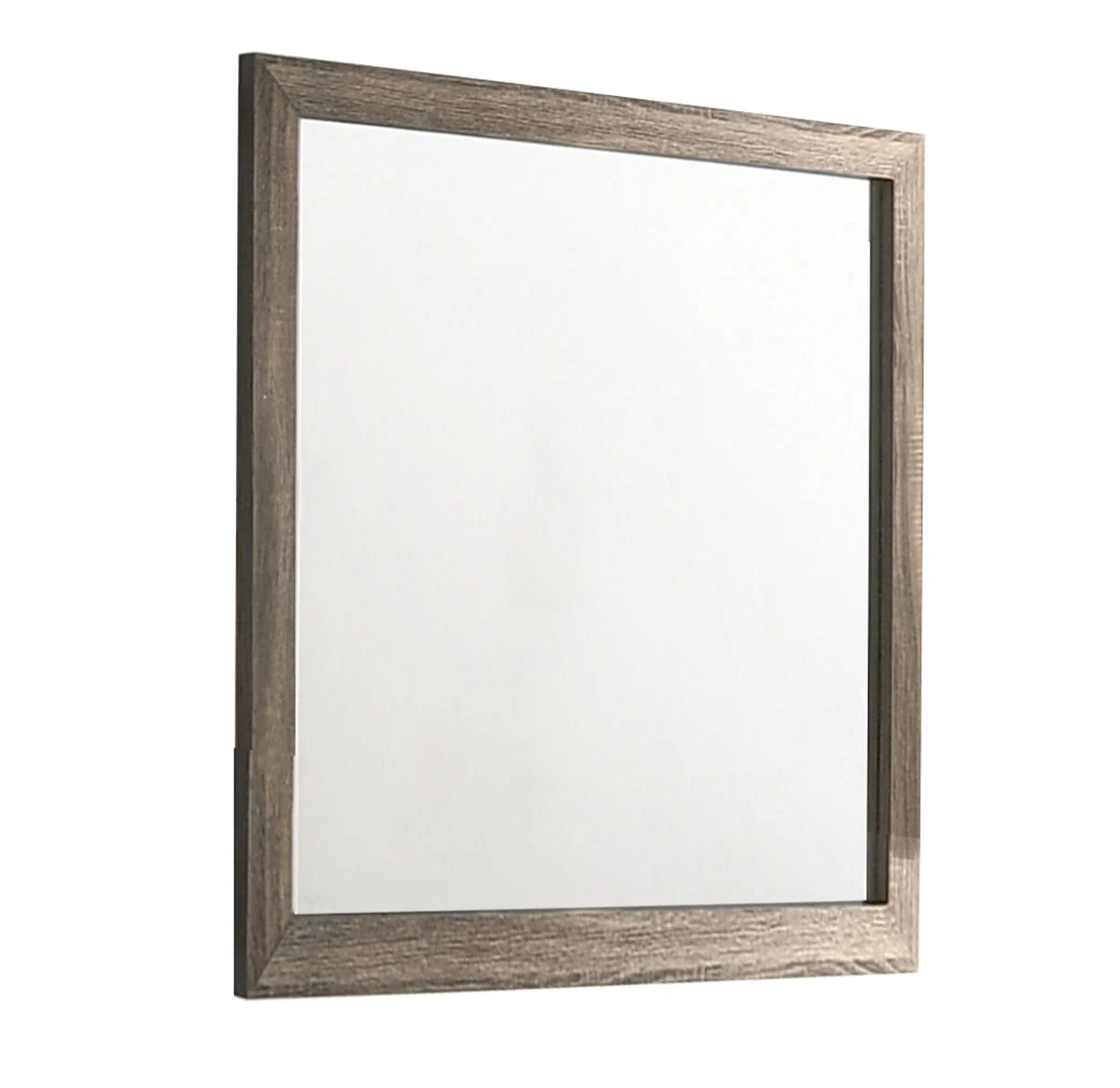 Benzara Square Wood Encased Dresser Mirror, Oak Brown and Silver