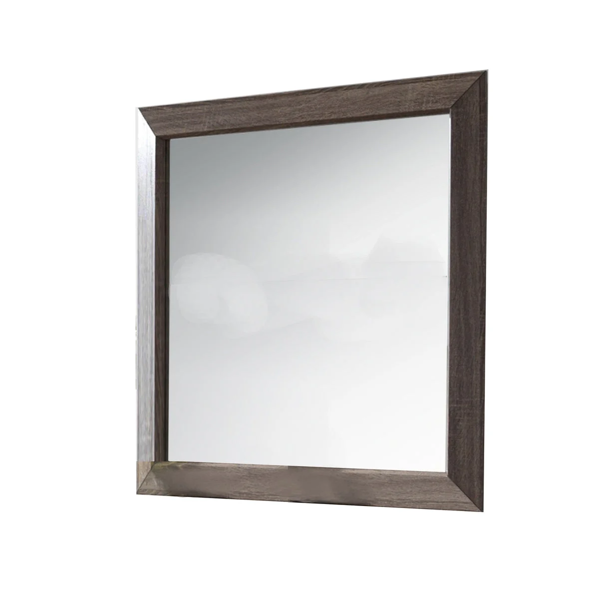 Benzara Rectangular and Bulged Wooden Frame Dresser Top Mirror, Brown and Silver