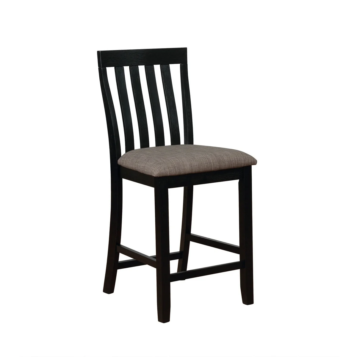 Benzara Vertical Slatted Back Wooden Counter Chair, Set of 2, Black and Gray