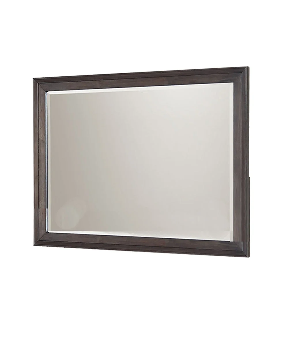 Benzara Molded Wooden Frame Dresser Top Mirror with Beveled Edges, Brown and Silver