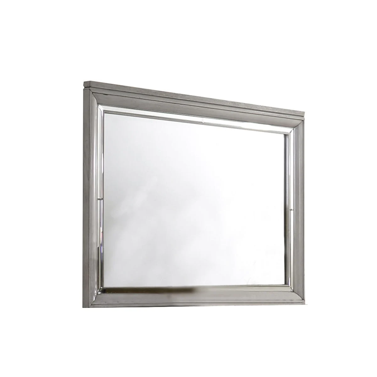Benzara Contemporary Style Rectangular Wooden Mirror with Beveled Edge, Gray