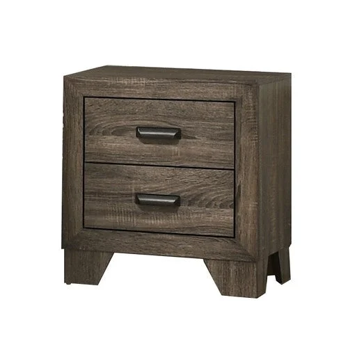 Benzara 2 Drawer Wooden Nightstand with Metal Handles and Bracket Legs, Brown