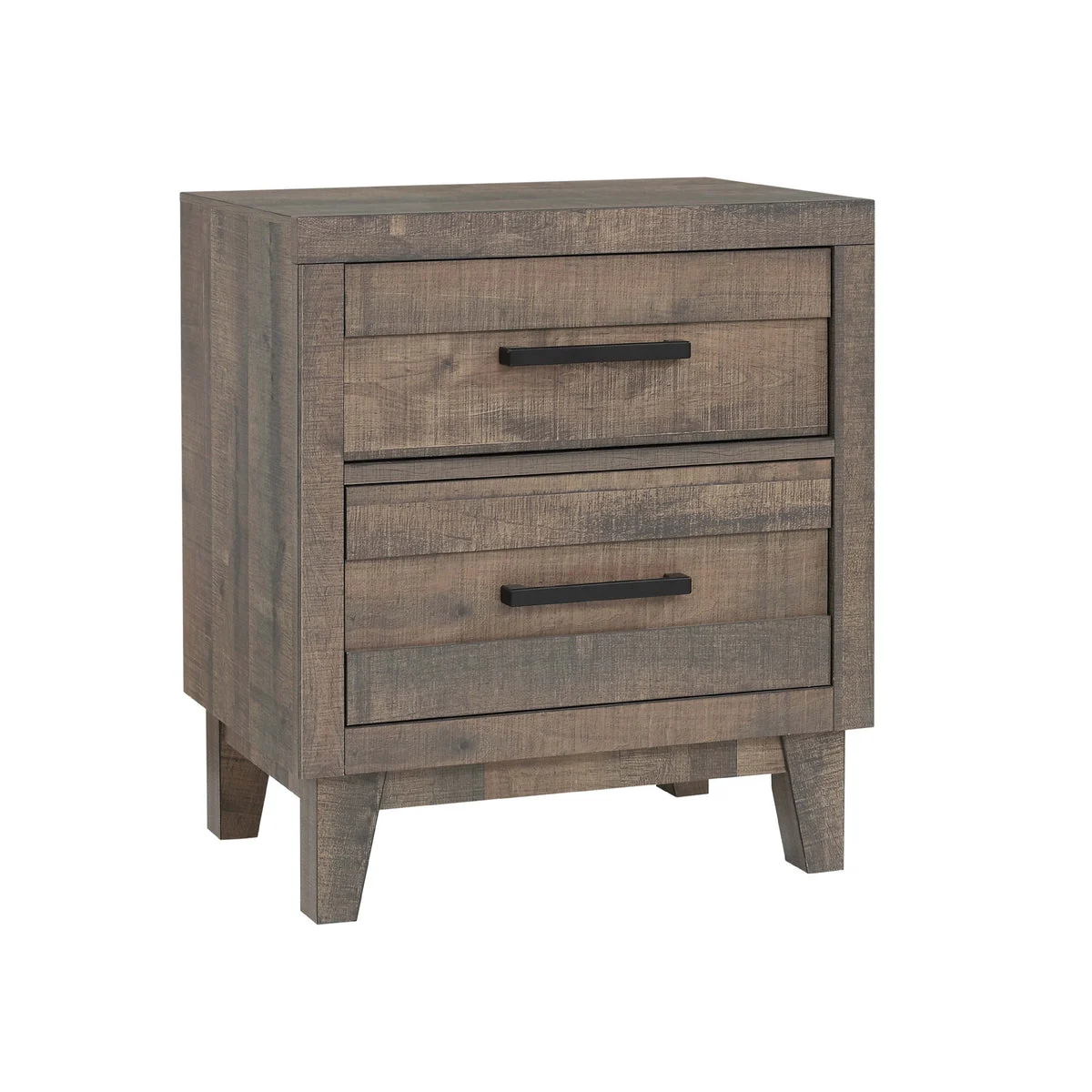 Benzara BM215470 2 Drawer Wooden Nightstand with Plank Style Fronts and Bar Handles, Brown