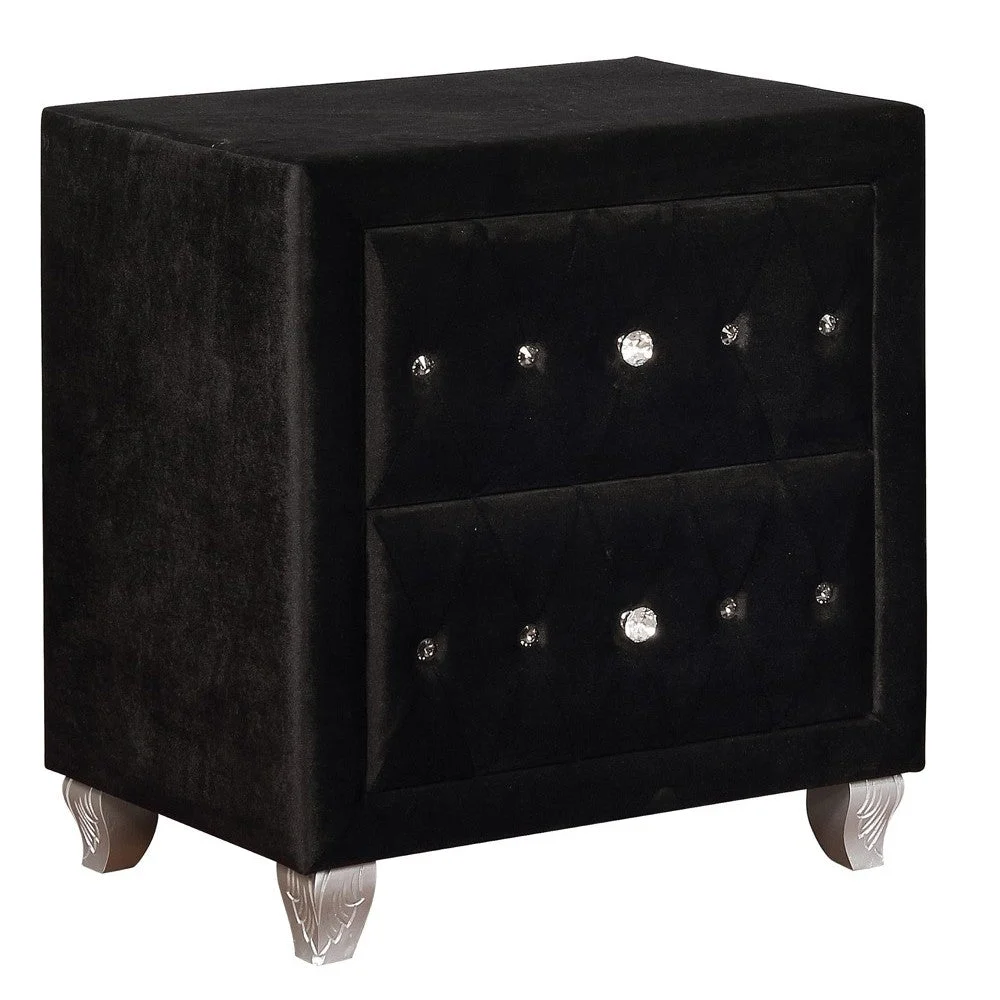 Benzara BM215563 Fabric Upholstered Wooden Nightstand with Two Drawers, Black