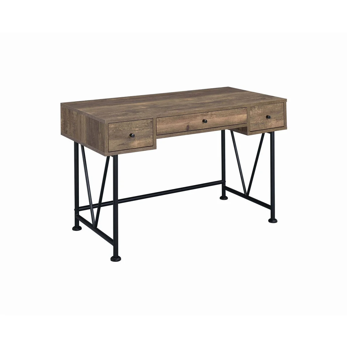 Benzara BM215980 Traditional Style Wooden Writing Desk with 3 Drawers, Rustic Oak and Black
