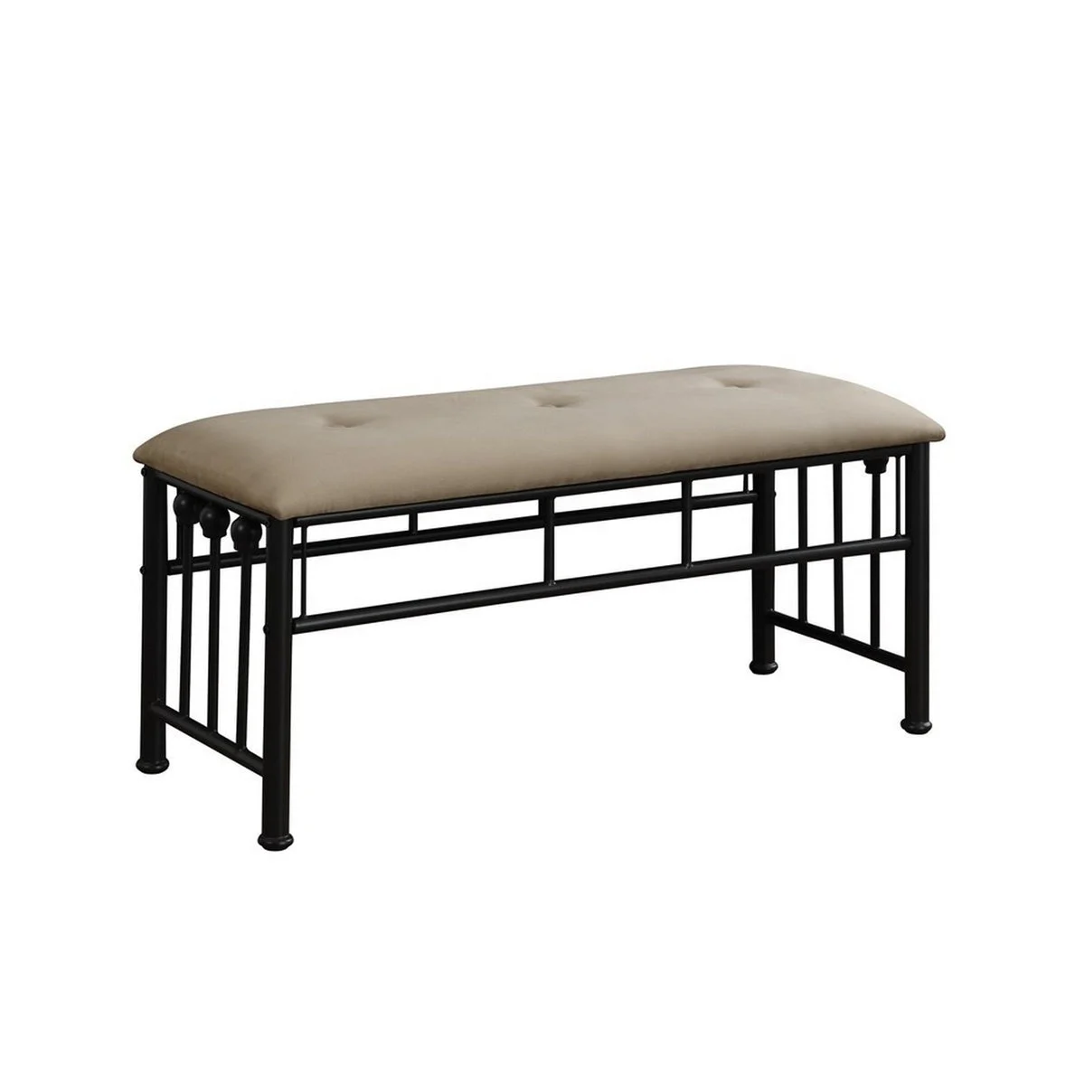 Benzara BM216074 Rectangular Metal Bench with Fabric Upholstered Seat, Beige and Black