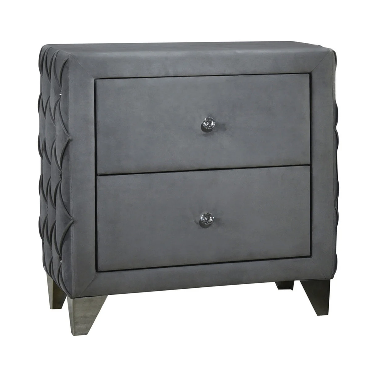 Benzara BM216084 Fabric Upholstered Button Tufted Nightstand with 2 Drawers, Gray