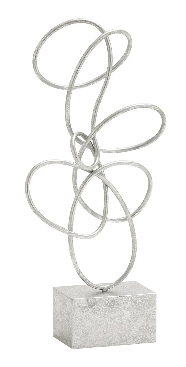 Benzara BM216488 22 Inch Abstract Design Metal Sculpture with Block Base, Silver