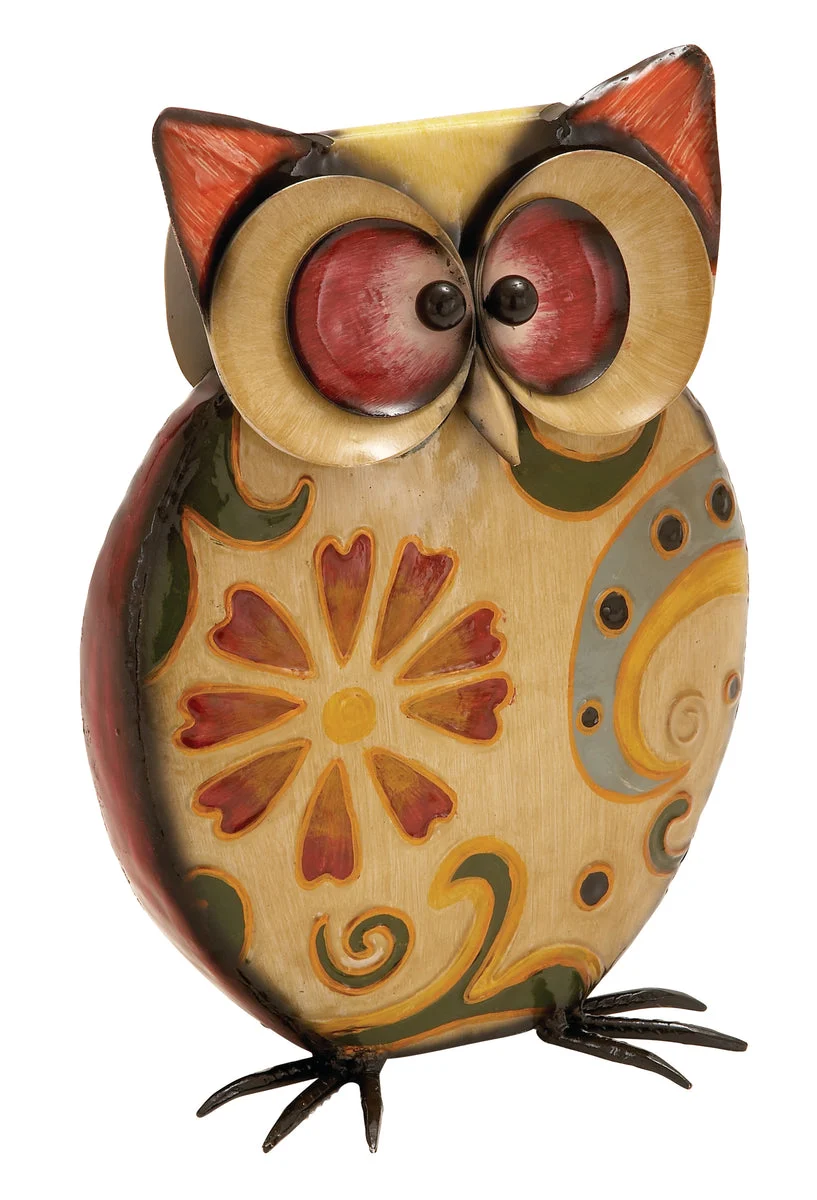 Benzara BM216492 11 Inch Metal Owl Sculpture with Claw Feet, Multicolor