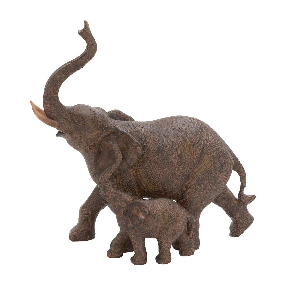 Benzara BM216618 Polystone Mother and Baby Elephant Figurine Table Decor, Set of 2, Bronze