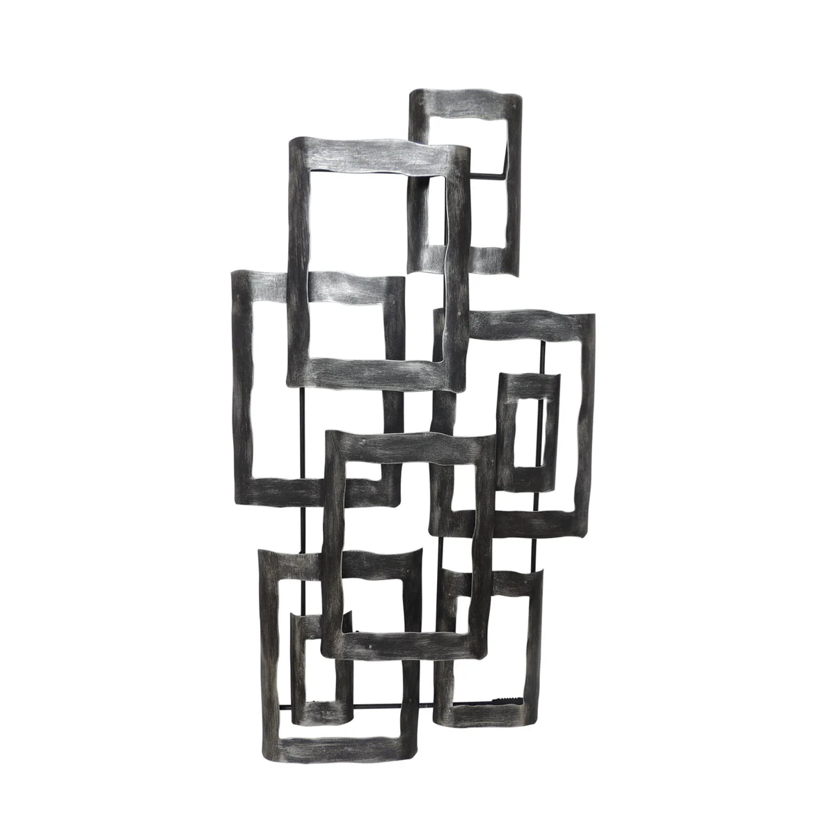 Benzara BM217123 interconnected Rectangles Hammered Metal Frame Wall Decor, Gray