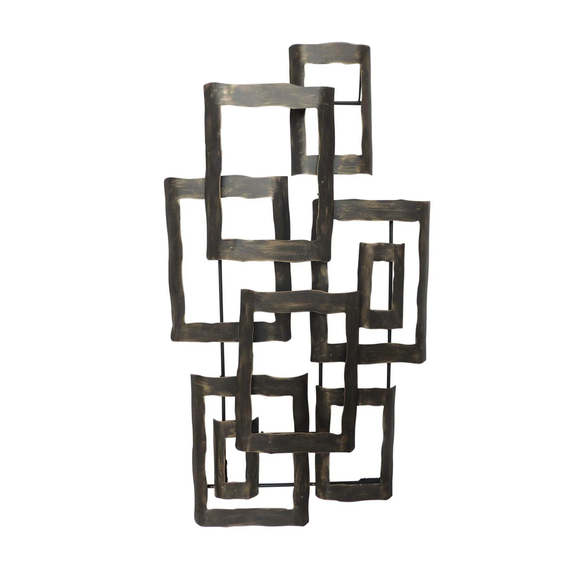 Benzara BM217124 interconnected Rectangles Hammered Metal Frame Wall Decor, Bronze