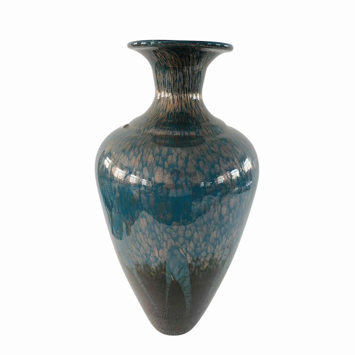 Benzara BM217128 Urn Shape Glass Frame Vase with Fiery Design, Blue