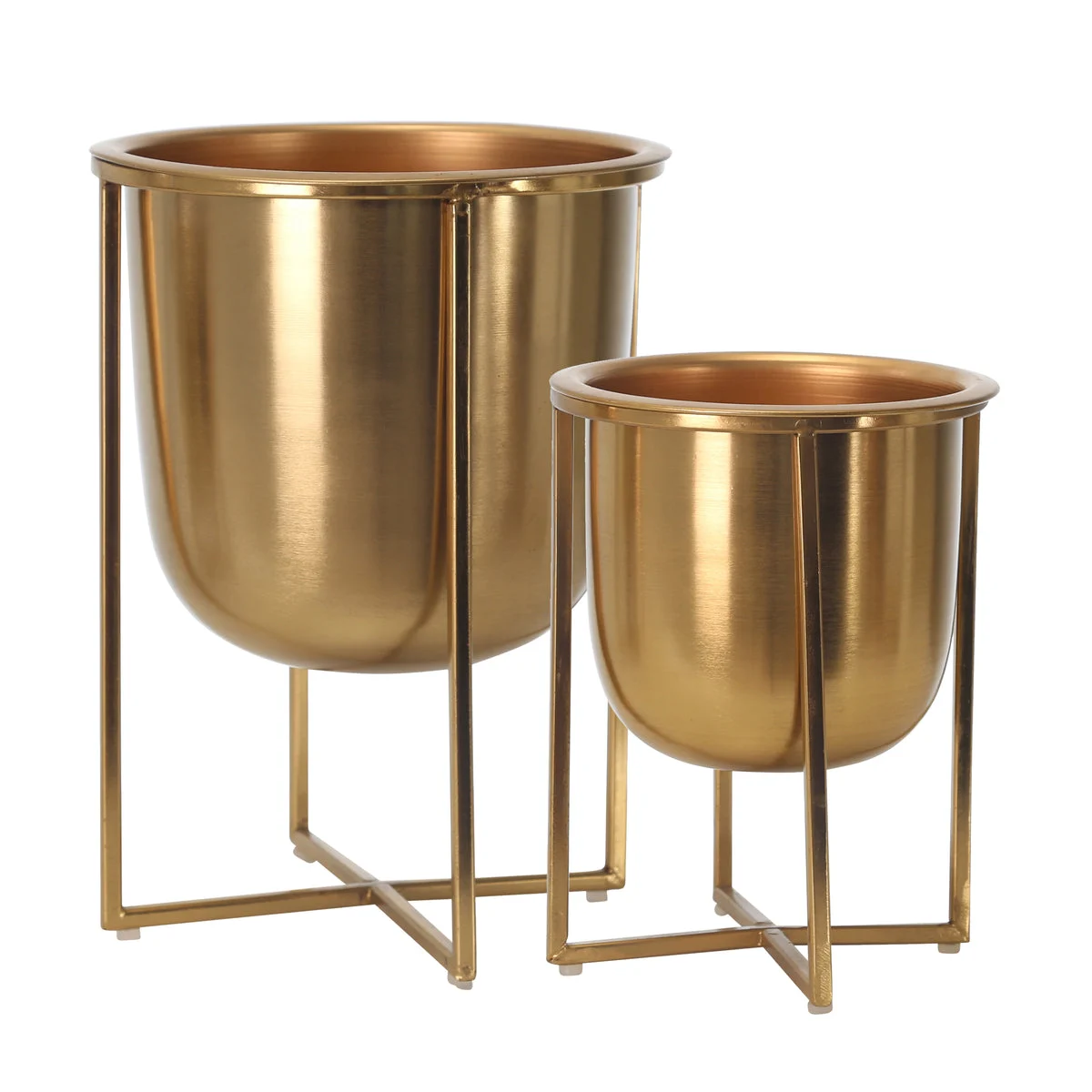Benzara BM217147 Metal Frame Glass Shape Planter with X Design at Bottom, Set of 2, Gold