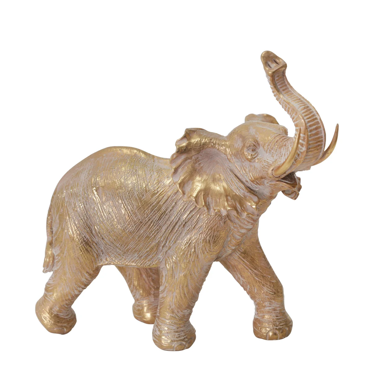 Benzara BM217172 Polyresin Elephant Accent Decor with Textured Detail, Gold