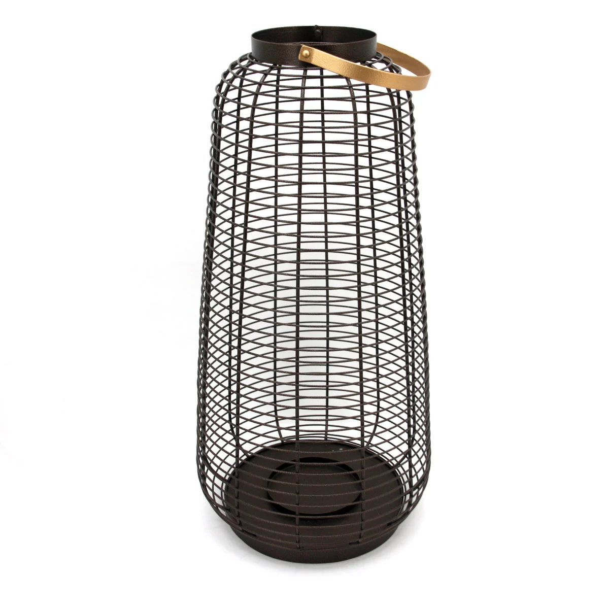 Benzara BM217176 24 Inch Open Cage Design Metal Hurricane with Curved Handle, Gold and Black