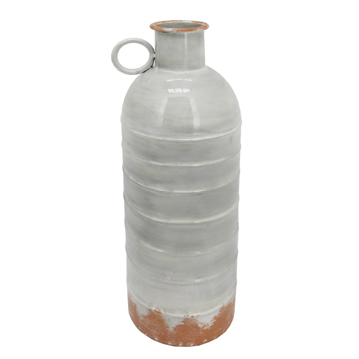 Benzara BM217179 Metal Milk Jar Design Accent Decor with Rimmed Opening, Gray