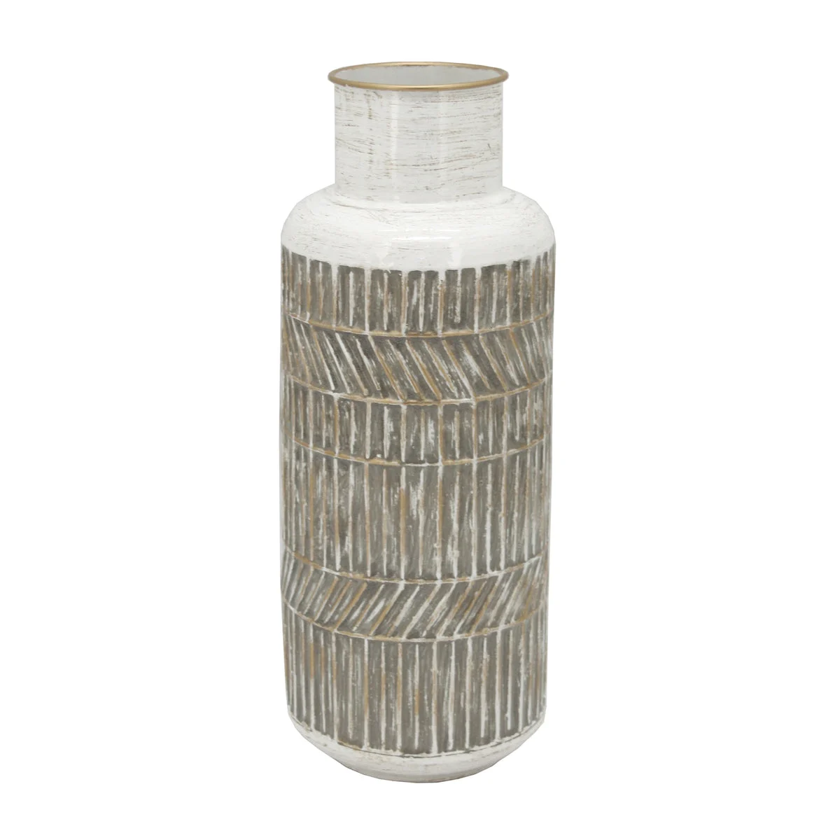 Benzara BM217184 16 Inch Milk Jar Design Accent Decor with Tapered Bottom Base, Gray