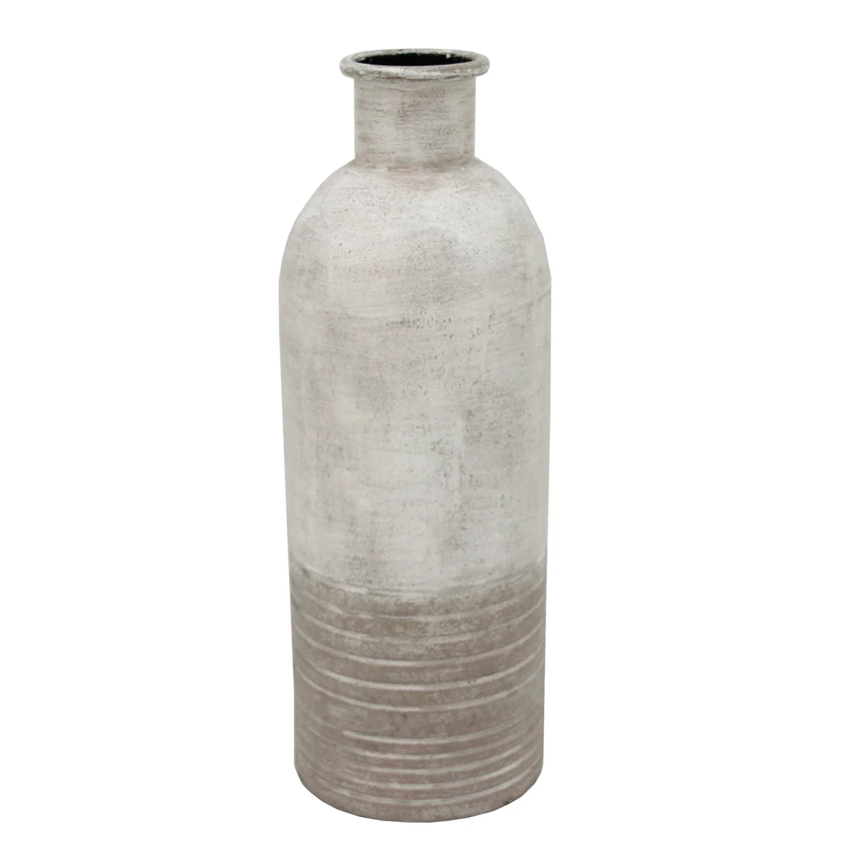 Benzara BM217200 18 Inch Metal Milk Jar Design Accent Decor with Rimmed Opening, Gray