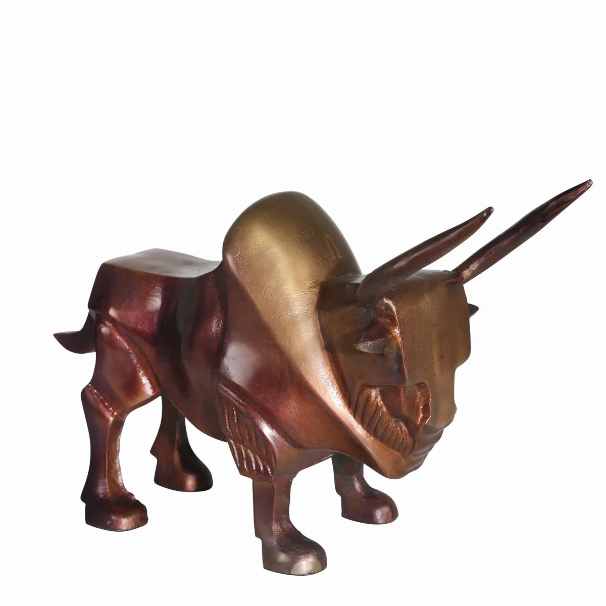 Benzara BM217231 Aluminum Frame Bull Sculpture with Splotched details, Bronze and Brass