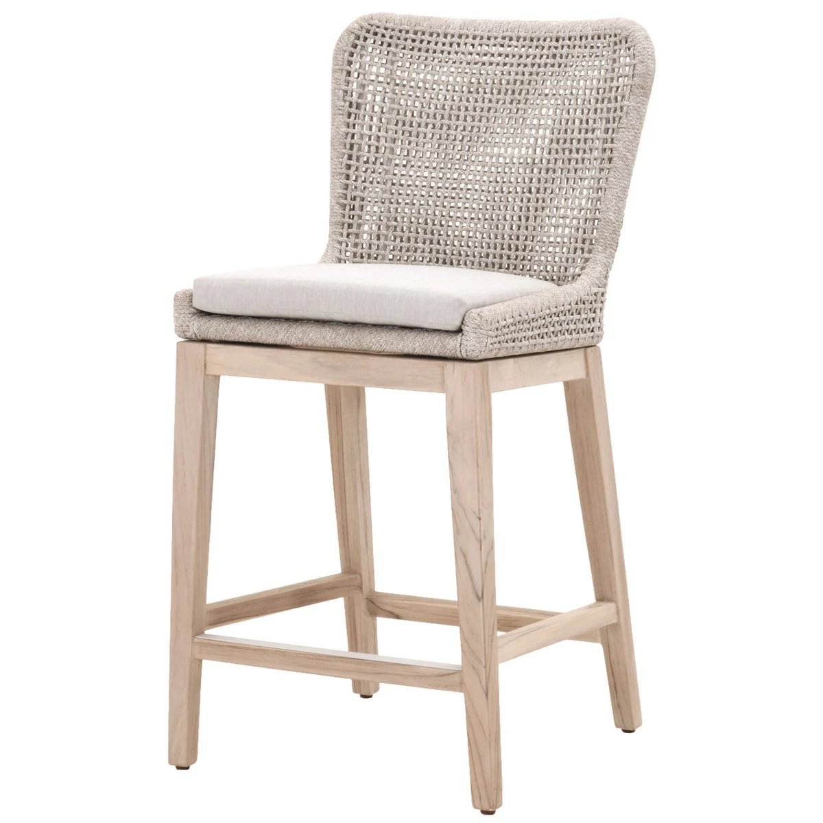 Benzara BM217378 Wingback Counter Stool with Rope Woven Mesh Design, Beige and Gray