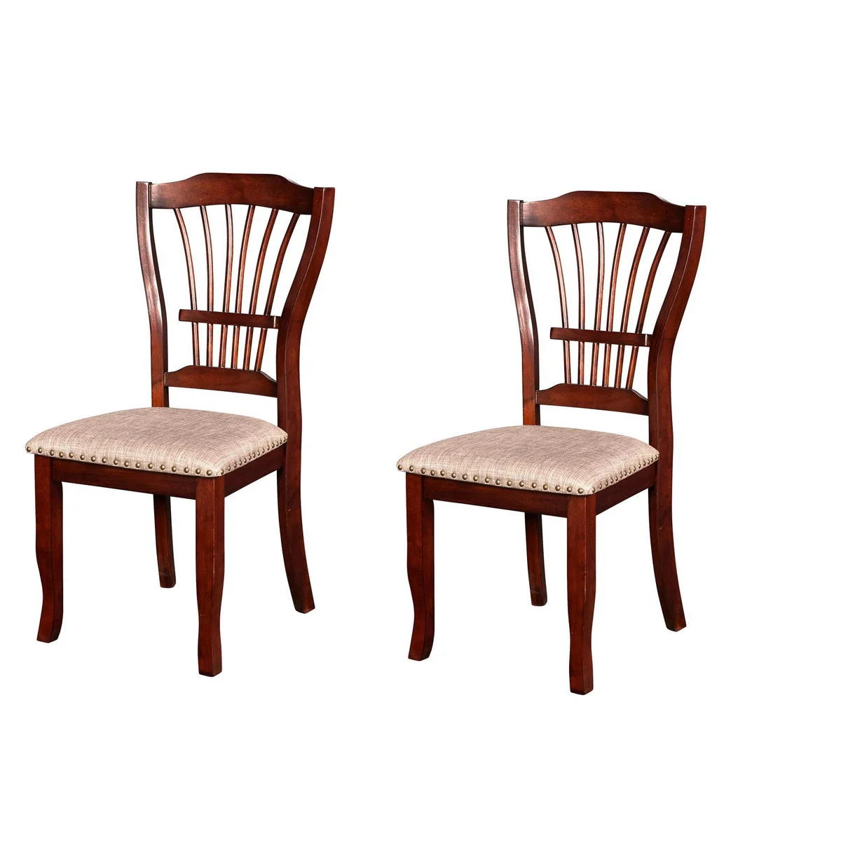 Benzara BM218039 Slatted Back Wooden Dining Chair with Nailhead Trim, Set of 2, Brown