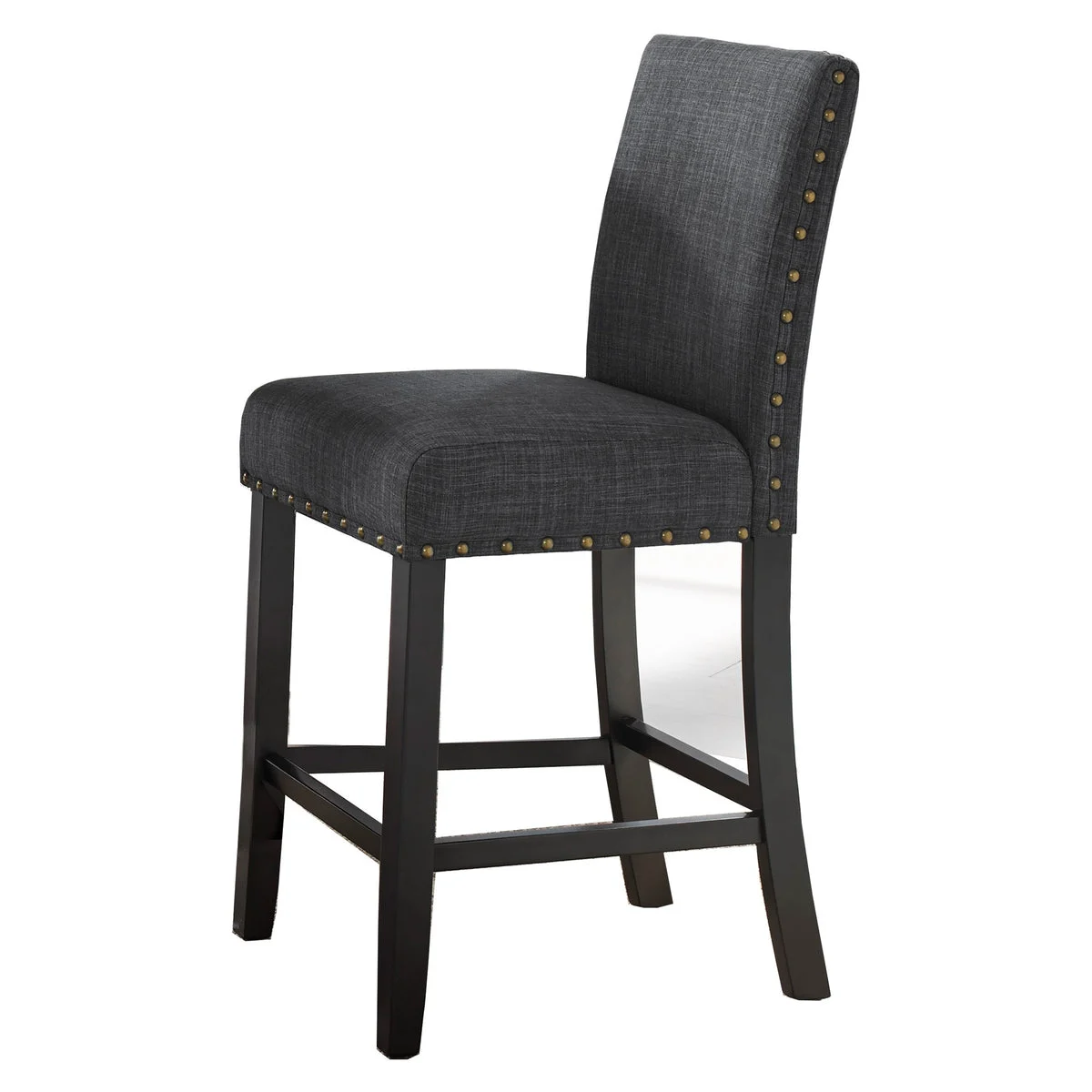 Benzara Flared Back Counter Chair with Padded Seat and Nailhead Trim,Set of 2,Gray