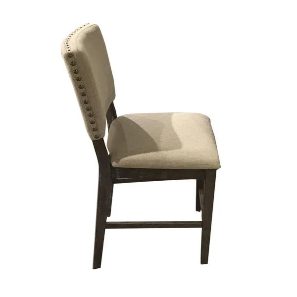 Benzara Fabric Dining Chair with Nailhead Trim Accents, Set of 2, Brown and Beige