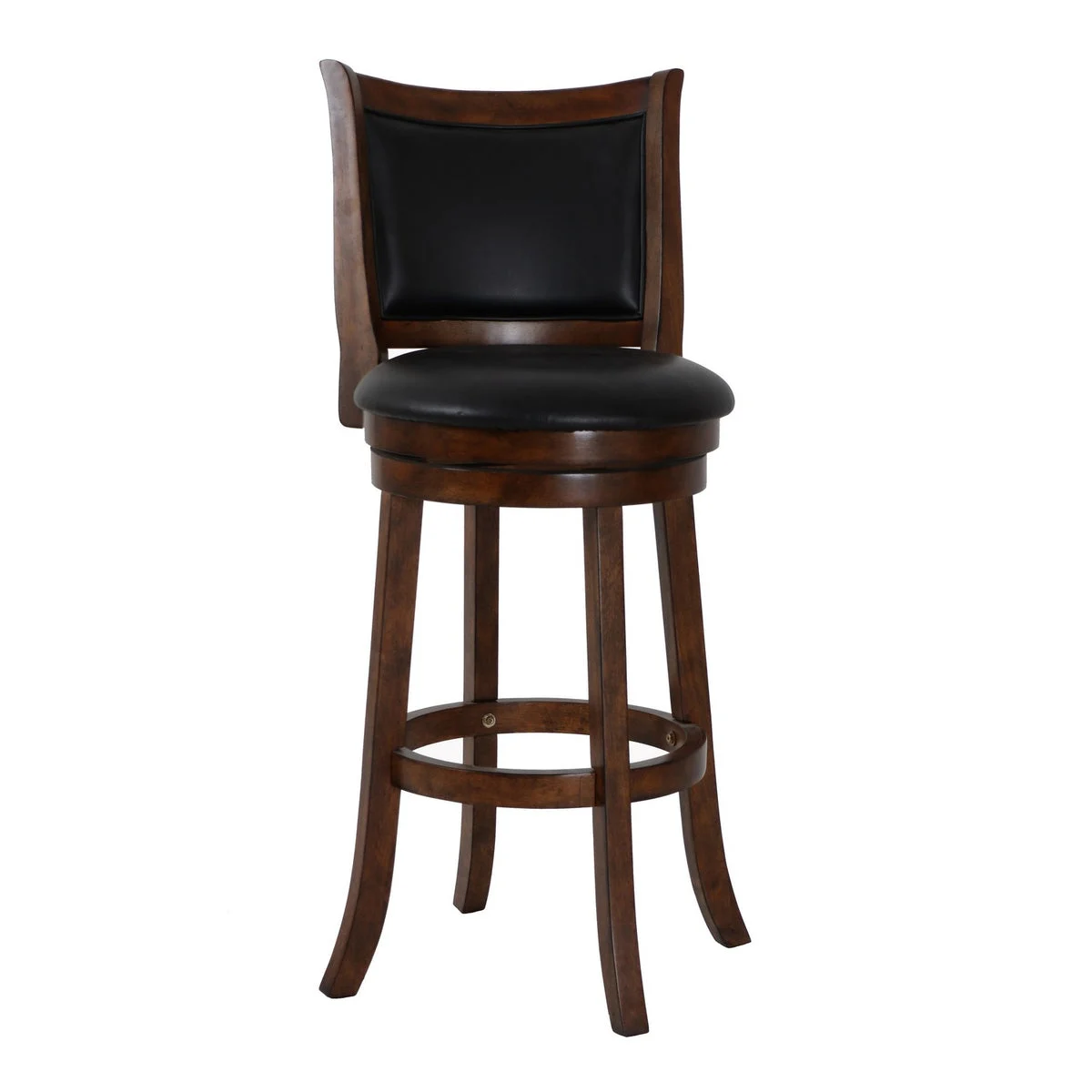 Benzara BM218129 Curved Swivel Barstool with Leatherette Padded Seating, Brown and Black