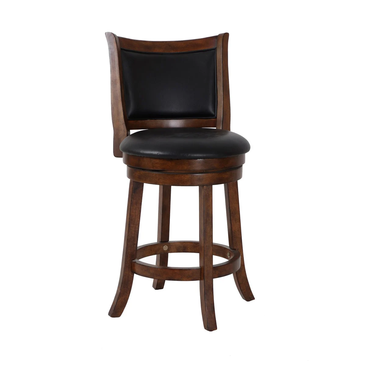 Benzara BM218144 Curved Swivel Counter Stool with Leatherette Padded Seating,Brown and Black