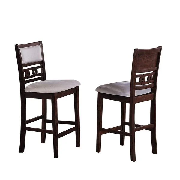 Benzara Fabric Counter Chair with Curved Lattice Back, Set of 2, Brown and Beige
