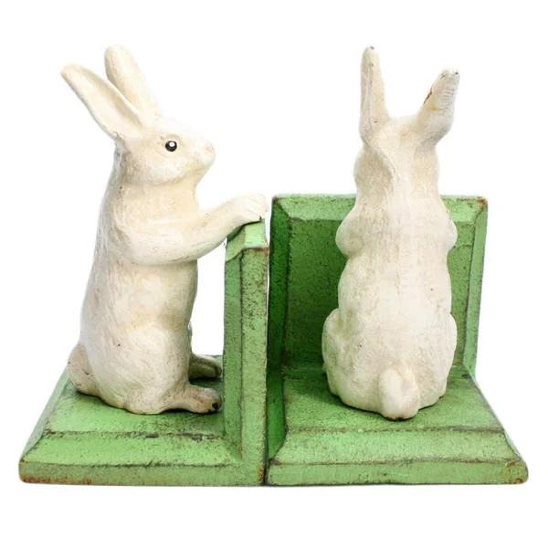 Benzara BM218280 Metal Bunny Bookends, White and Green