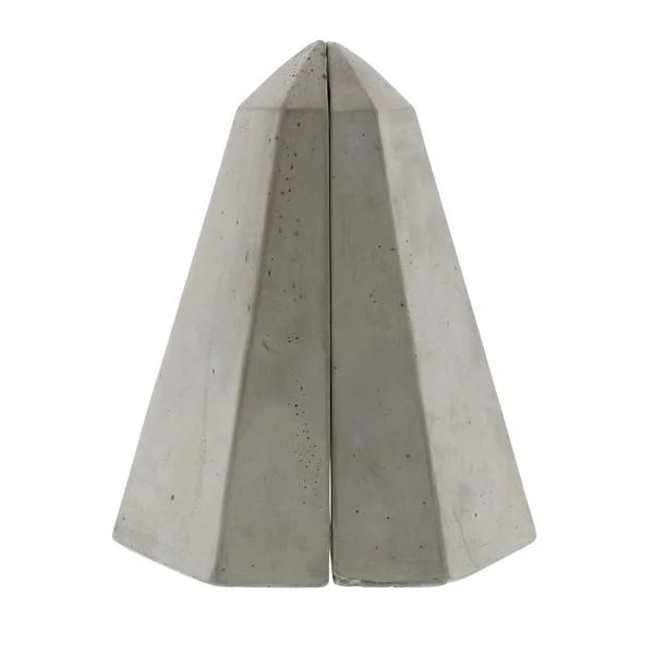 Benzara BM218309 Obelisk Shape Cement Geometric Bookends, Pair of 2, Gray