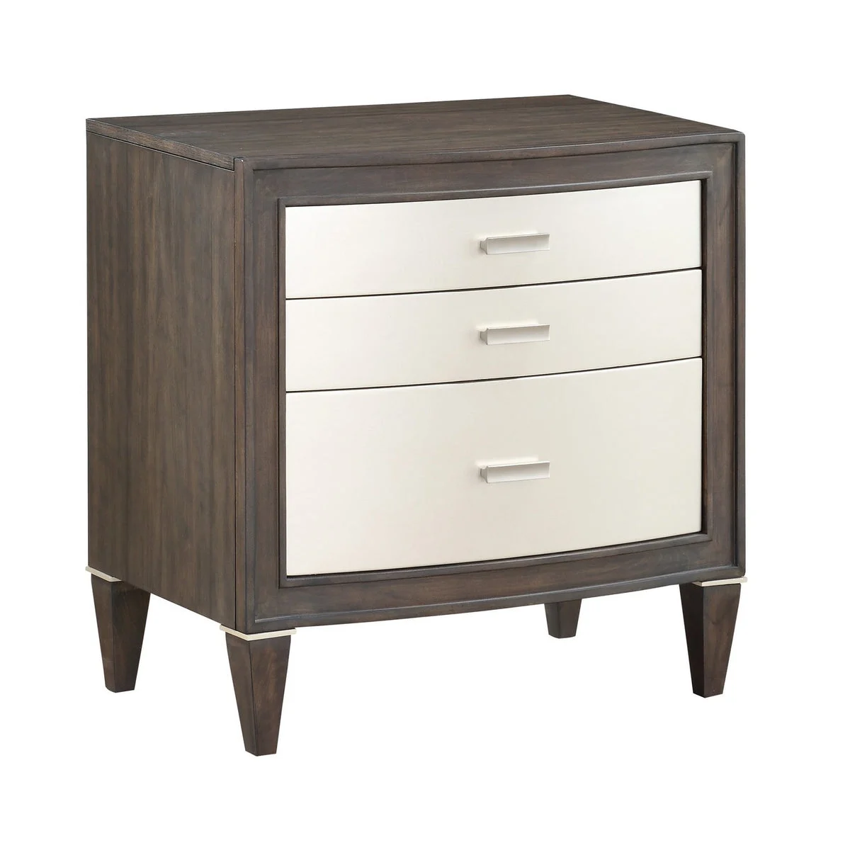 Benzara BM218575 Wooden Nightstand with 3 Storage Drawers, Brown and White