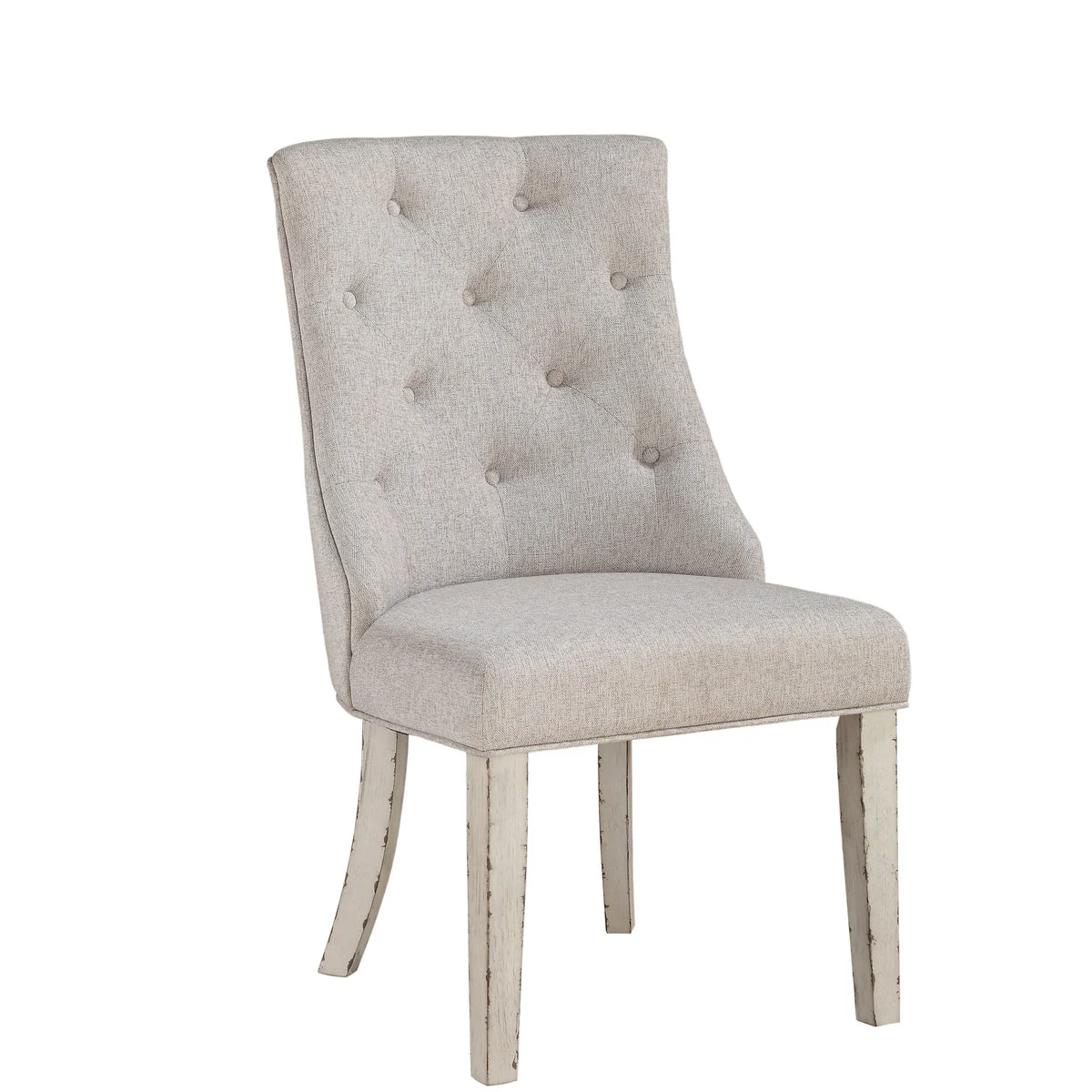 Benzara BM218611 Wood and Fabric Dining Chair with Winged Back, Set of 2, White and Gray