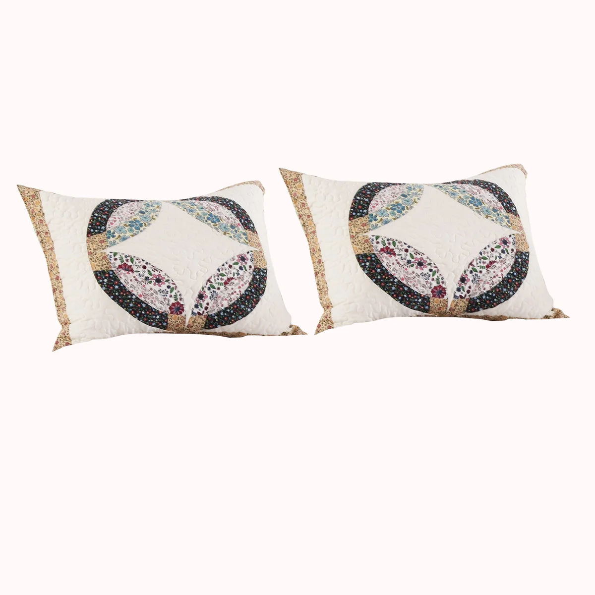 Benzara BM218798 36 x 20 Polyester King Size Pillow Sham with Ring Patchwork, Multicolor