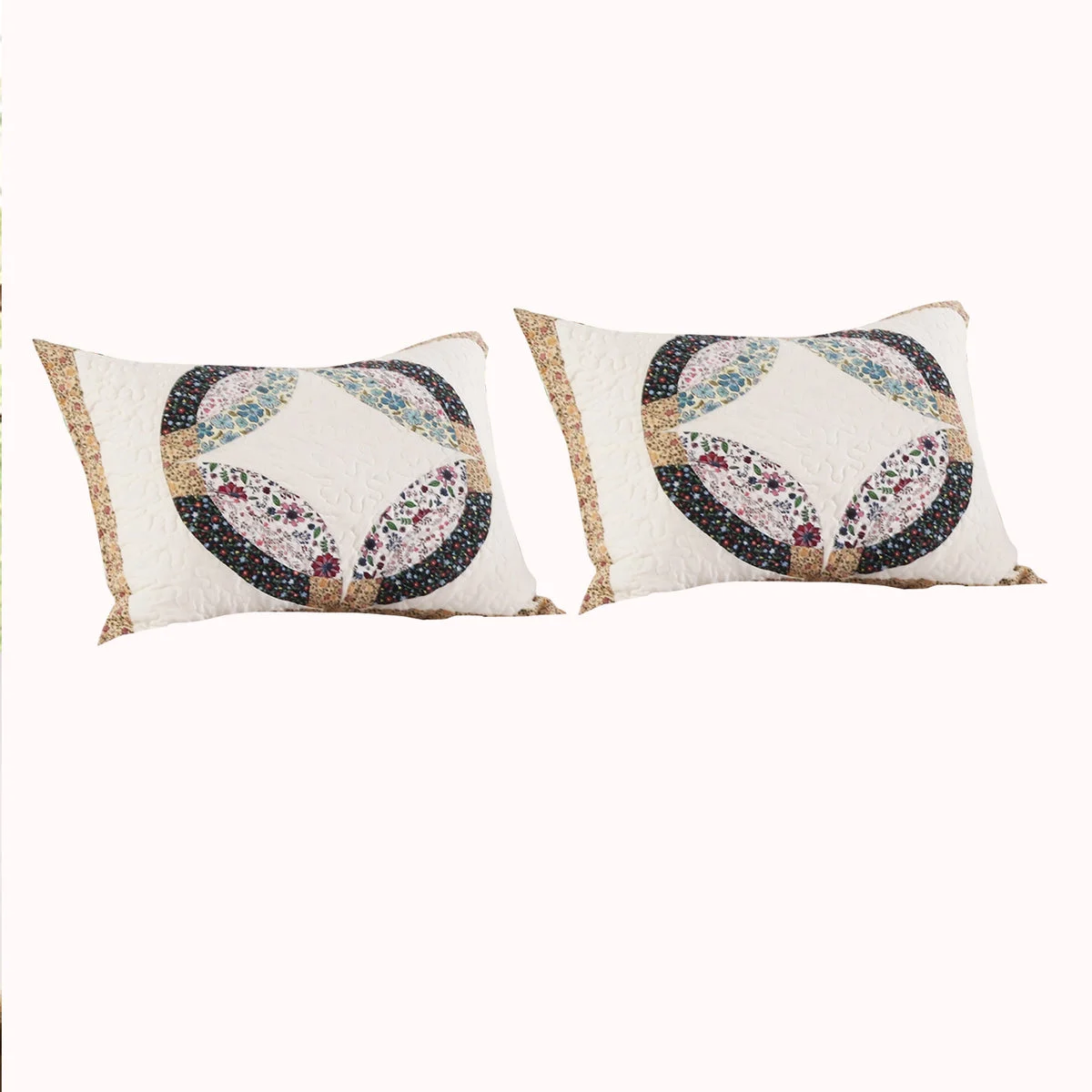 Benzara BM218799 26 x 20 Polyester Standard Size Pillow Sham with Ring Patchwork, Multicolor