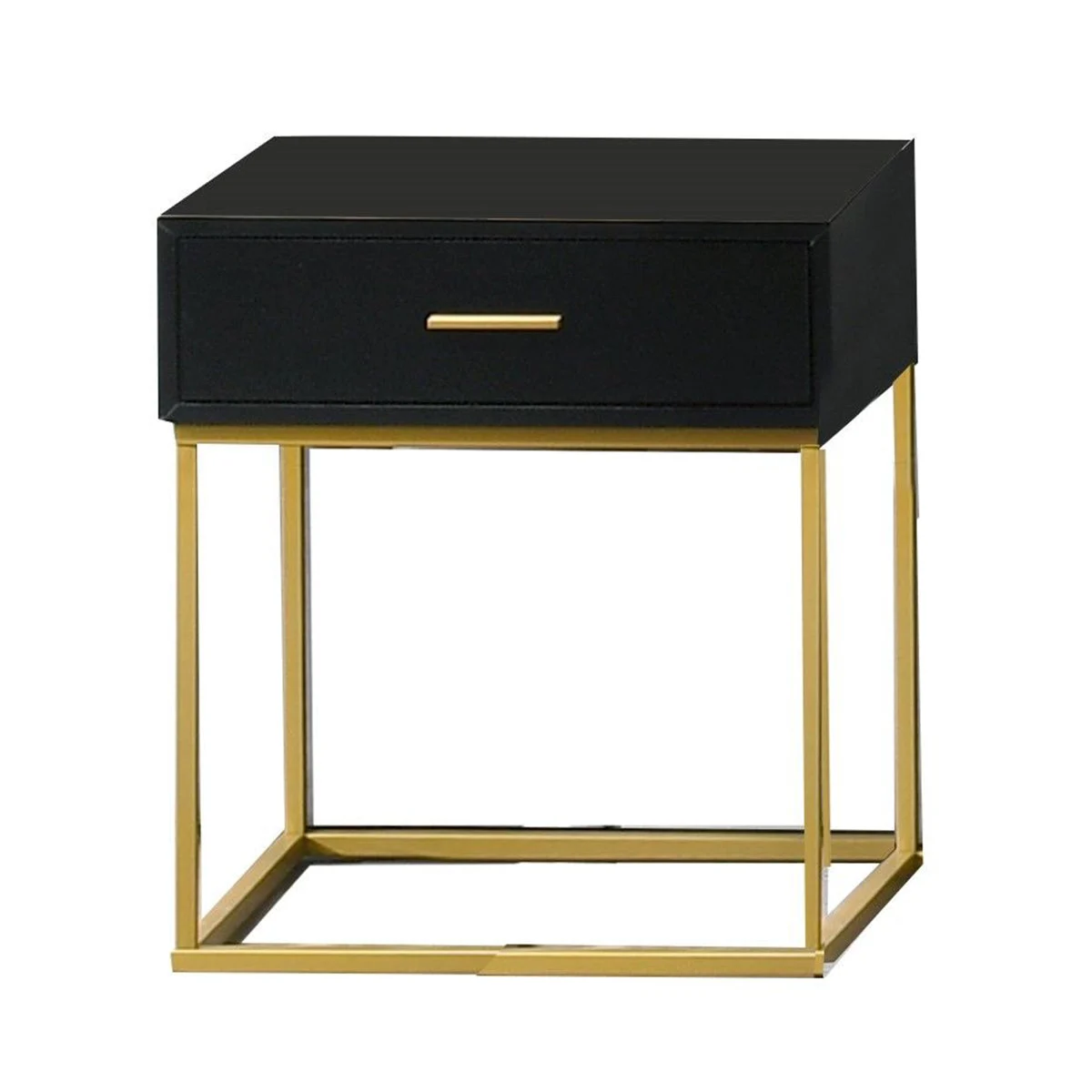 Benzara 1 Drawer Wooden Nightstand with Metal Legs, Black and Gold