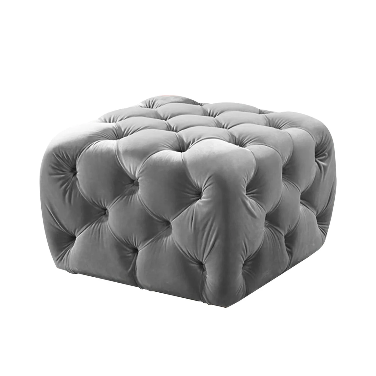 Benzara Button Tufted Velvet Fabric Upholstered Wooden Ottoman, Gray