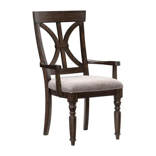 Benzara Wooden Arm Chair with Fabric Padded Seat and Turned Feet, Set of 2, Brown